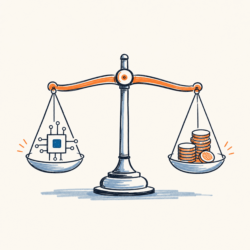 Editorial illustration representing commercial translation of AI into P&L language